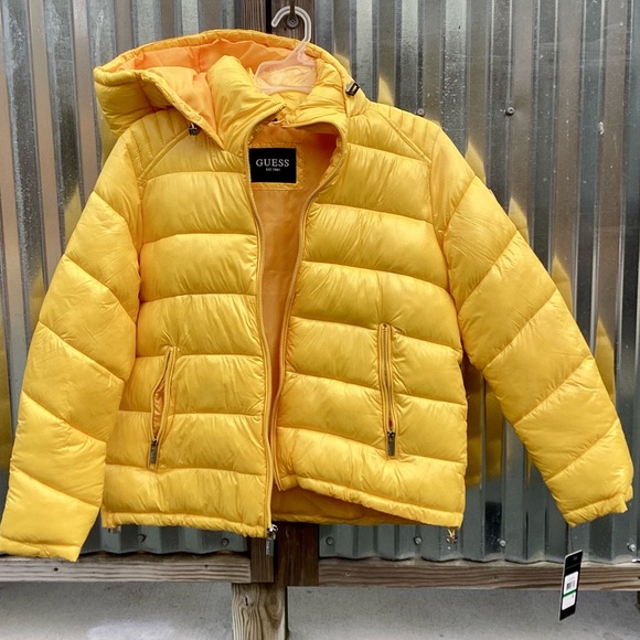 NTW WOMENS GUESS HOODED PUFFER JACKET Size: Large Color: Yellow - Picture 14 of 15
